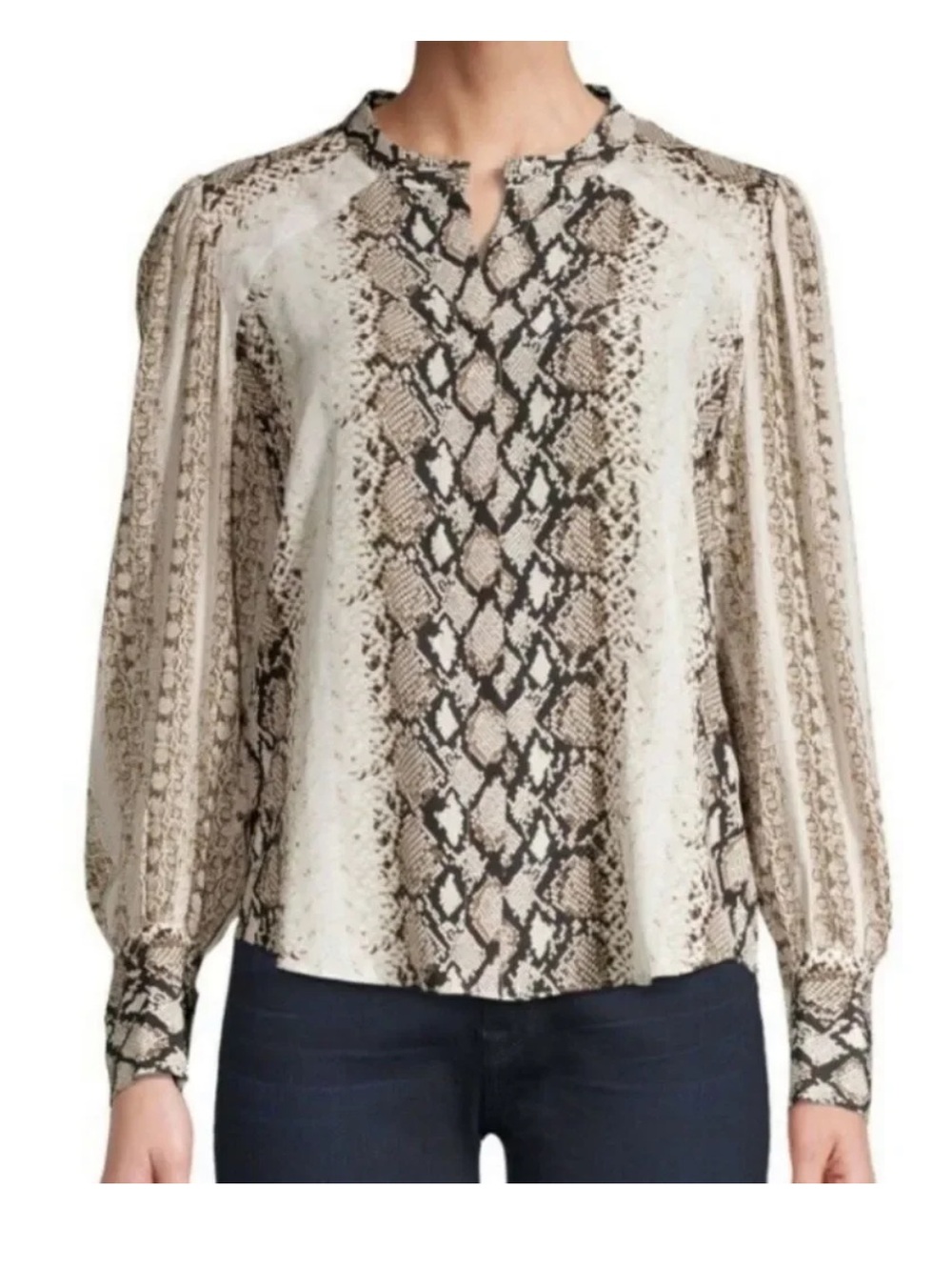 Joie Talin Snakeskin Print Chiffon Button Down Blouse in Porcelain SZ XS